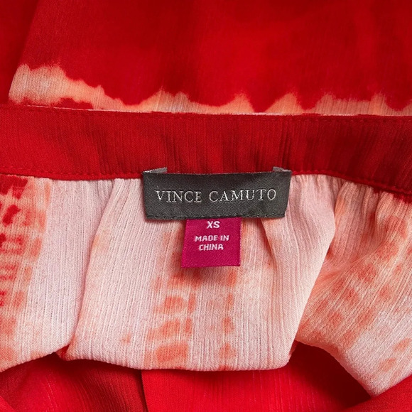 Vince Camuto Red Orange & White Tie Dye Split Neck Blouse Xsmall Women’s - Picture 10 of 12